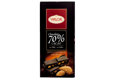 Chocolates Valor Tableta De Chocolate Negro 70% Cacao Y Almendras